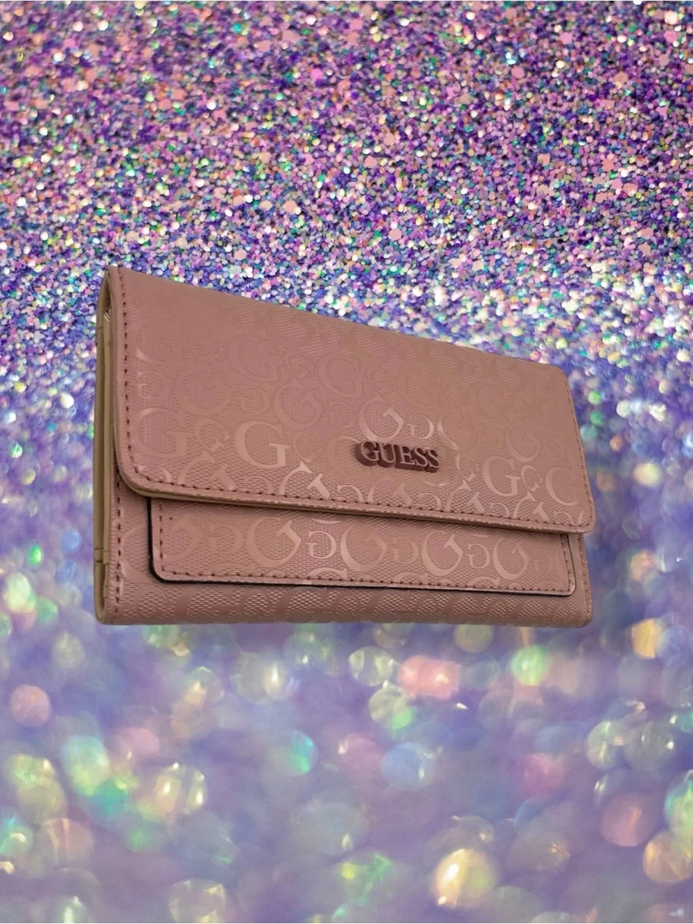 GUESS Bowie Debossed Logo Slim Clutch Wallet Dusty Pink Rose Petal